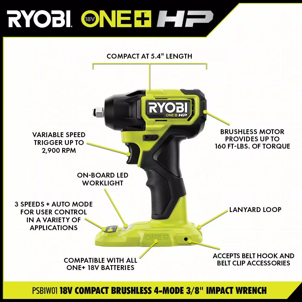 Discount 🔥 Impact 🔧 Wrenches RYOBI ONE+ HP 18V Brushless Cordless Compact 3/8 In. Impact 🔧 Wrench And Compact Cut-Off Tool (Tools Only) 🔔 - Image 3