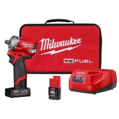 Promo ⌛ Impact 🔧 Wrenches Milwaukee M12 FUEL 12-Volt Lithium-Ion Brushless Cordless Stubby 1/2 In. Impact 🔧 Wrench Kit With One 4.0 And One 2.0Ah Batteries 😉
