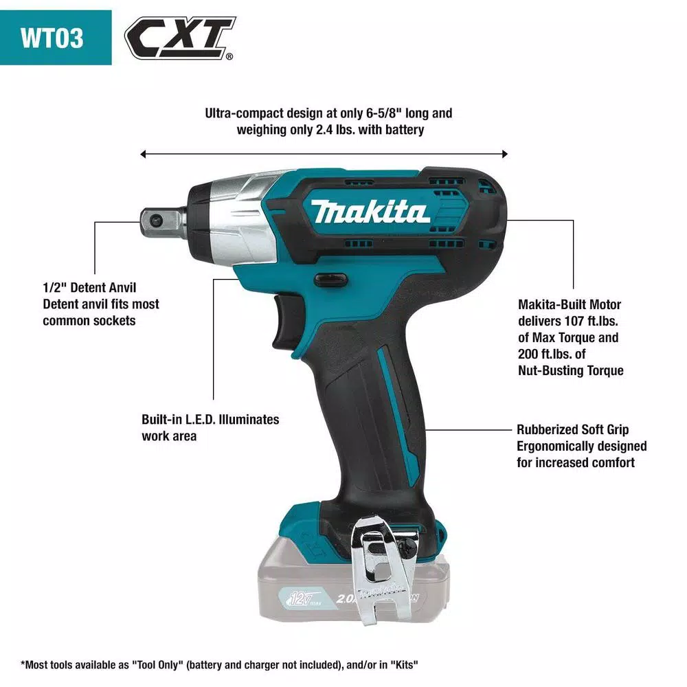 Best Sale π Impact π§ Wrenches Makita 12-Volt Max CXT Lithium-Ion Cordless 1/2 In. Sq. Drive Impact π§ Wrench, Tool Only π - Image 2