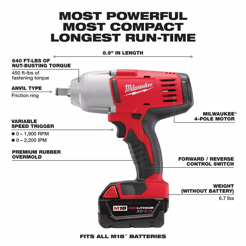 Brand new π€© Impact π§ Wrenches Milwaukee M18 1/2 In. 18-Volt Lithium-Ion Cordless Impact π§ Wrench W/Friction Ring Kit W/(2) 3.0 Ah Batteries Charger And Hard Case π - Image 3
