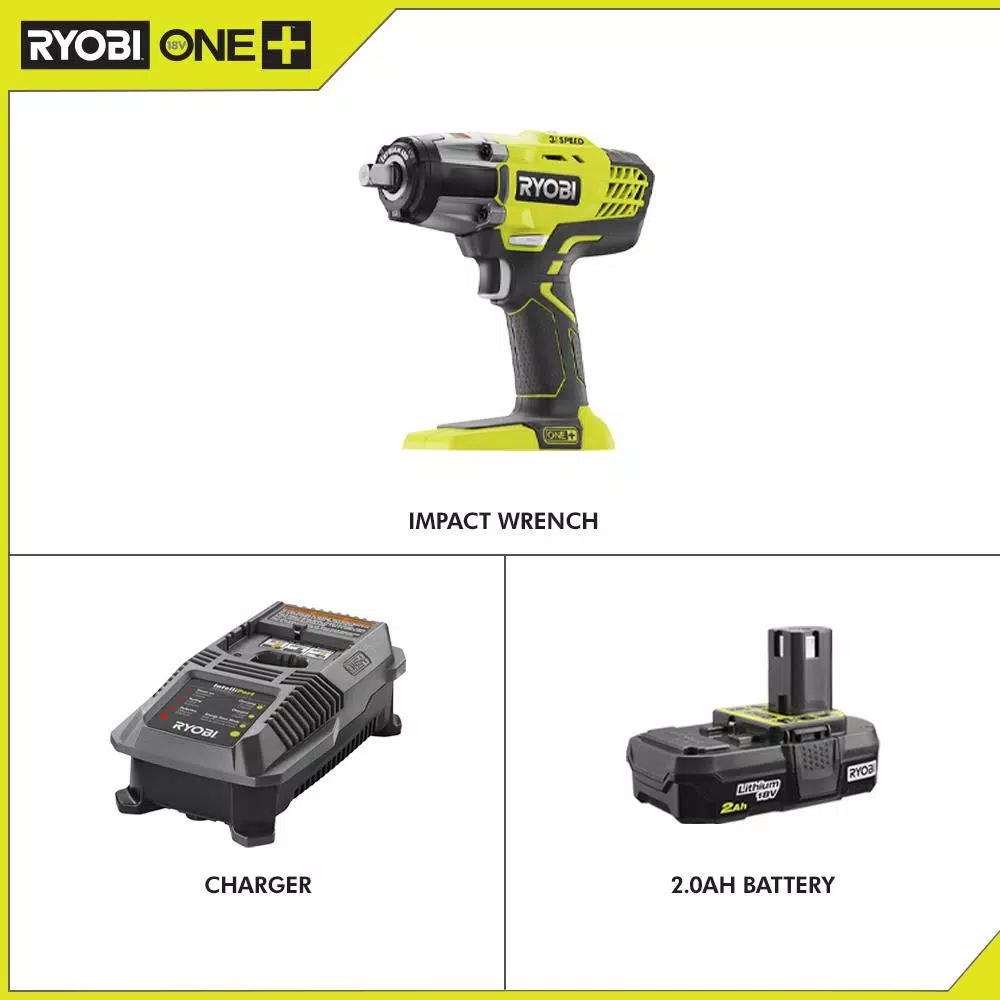 Brand new โค๏ธ Impact ๐ง Wrenches RYOBI 18-Volt ONE+ Cordless 3-Speed 1/2 In. Impact ๐ง Wrench With 2.0 Ah Battery And Charger Kit ๐ - Image 2