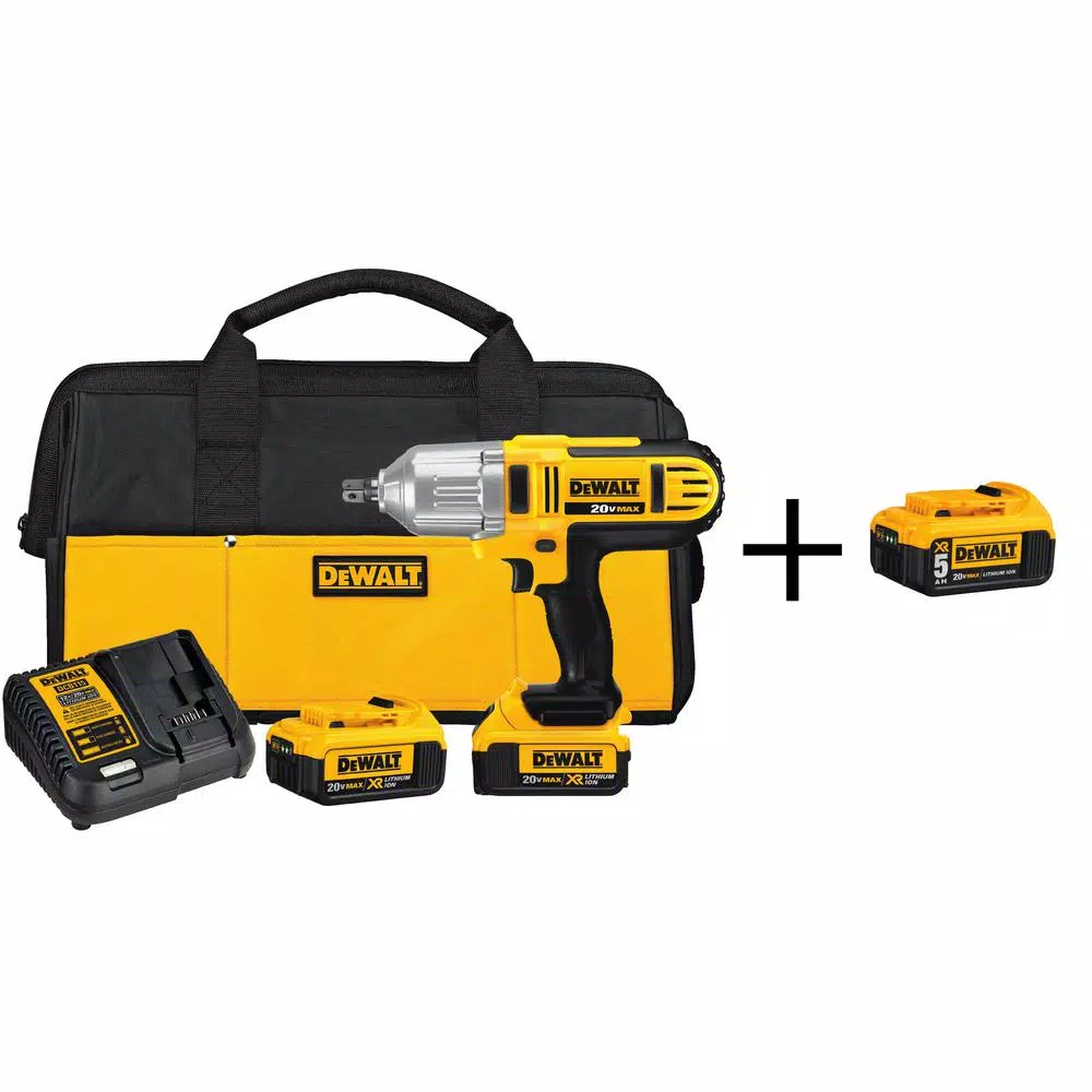 Promo 🔔 Impact 🔧 Wrenches DEWALT 20-Volt MAX Cordless 1/2 In. High Torque Impact 🔧 Wrench With Detent Pin, (2) 20-Volt 4.0Ah & (1) 20-Volt 5.0Ah Batteries 😍