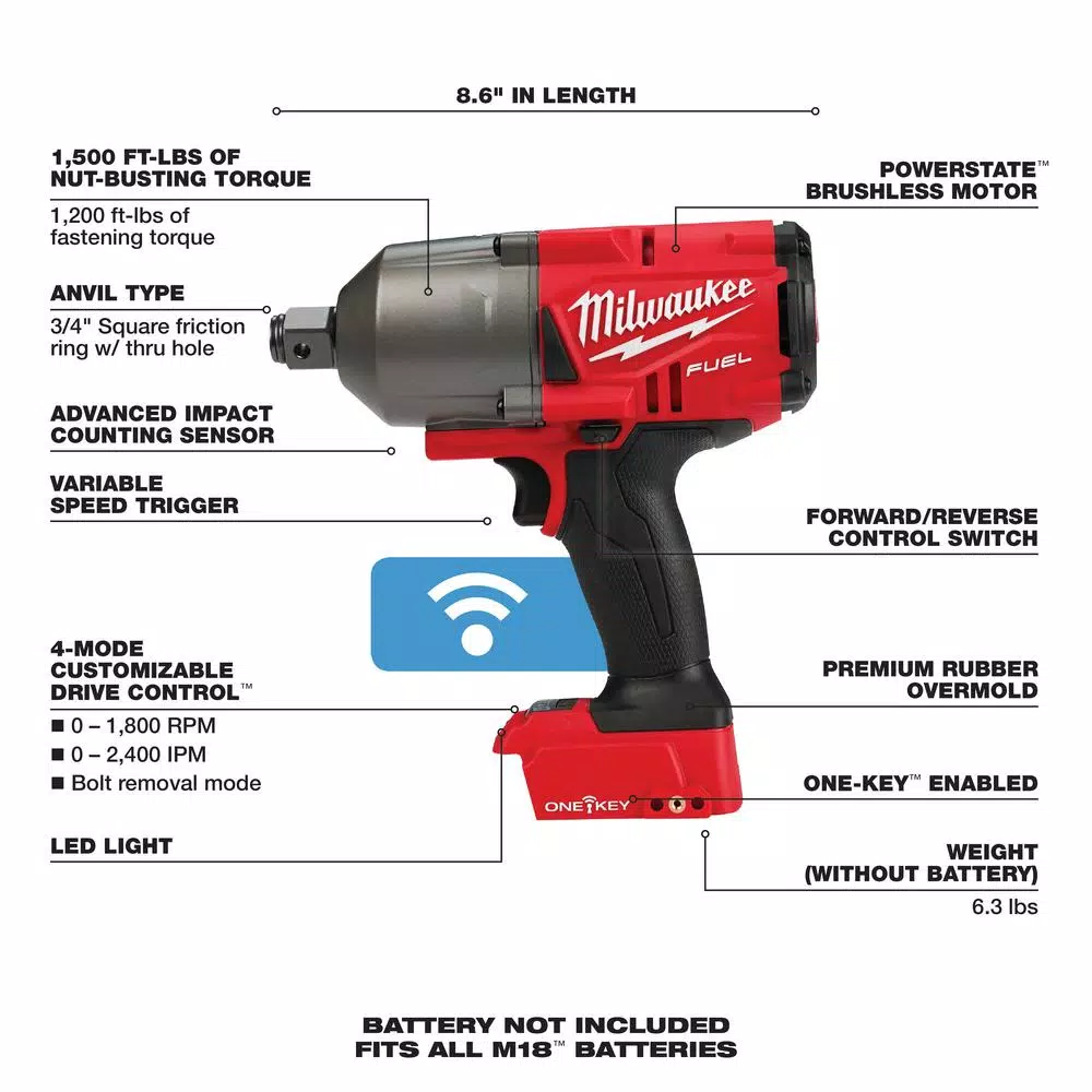 Coupon ๐งจ Impact ๐ง Wrenches Milwaukee M18 FUEL ONE-KEY 18-Volt Lithium-Ion Brushless Cordless 3/4 In. Impact ๐ง Wrench With Friction Ring (Tool-Only) ๐ - Image 3
