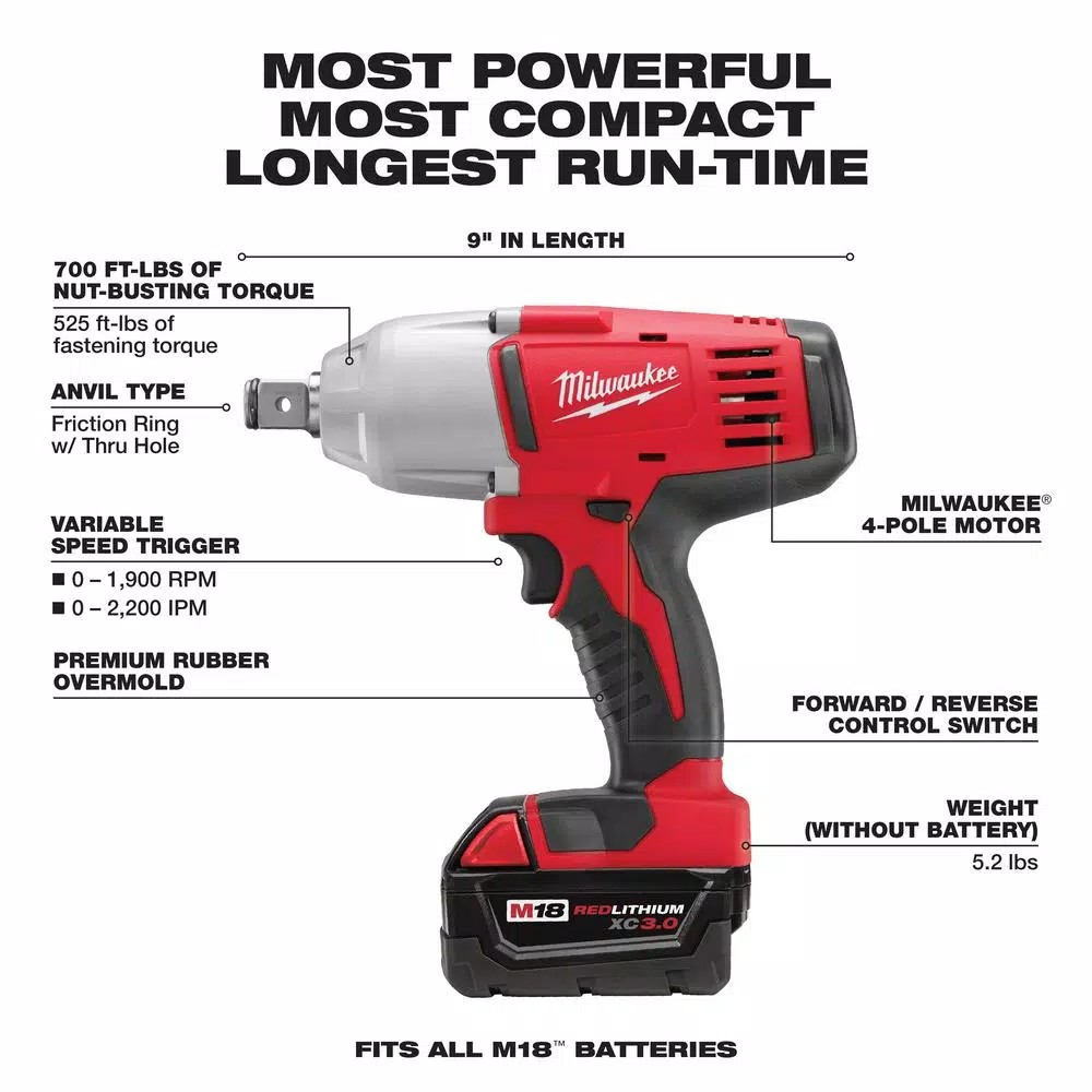 Brand new ๐ Impact ๐ง Wrenches Milwaukee M18 18-Volt Lithium-Ion Cordless 3/4 In. Impact ๐ง Wrench W/ Friction Ring W/(2) 3.0Ah Batteries, Charger, Hard Case ๐ - Image 3