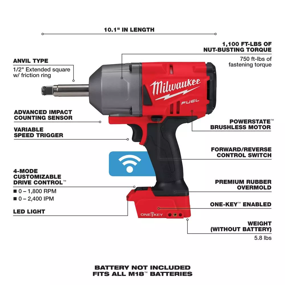 Best Sale โ๏ธ Impact ๐ง Wrenches Milwaukee M18 FUEL 18-Volt Lithium-Ion Brushless Cordless 1/2 In. Impact ๐ง Wrench With Standard And Extended Anvil (Tool-Only) โจ - Image 3