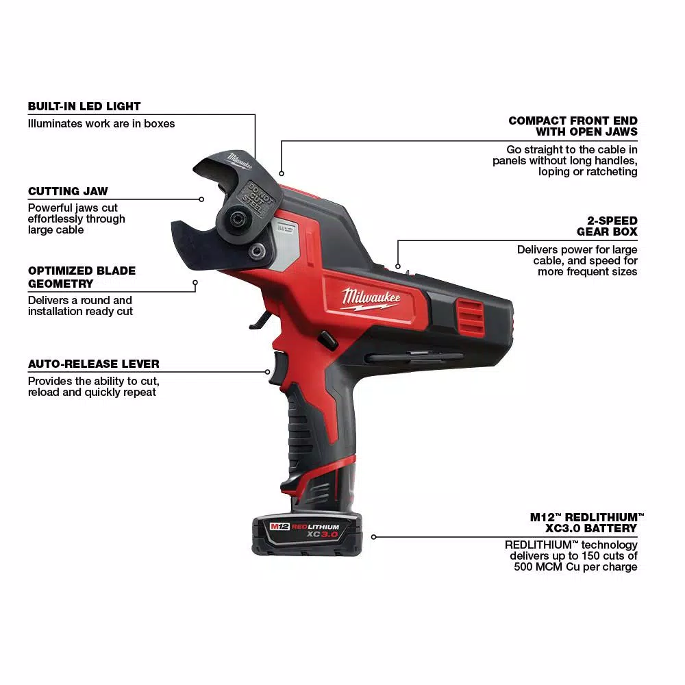 Promo ๐ Power Cutting Tools Milwaukee M12 12-Volt Lithium-Ion Cordless 600 MCM Cable Cutter Kit With One 3.0Ah Battery, Charger And Hard Case ๐งจ - Image 5