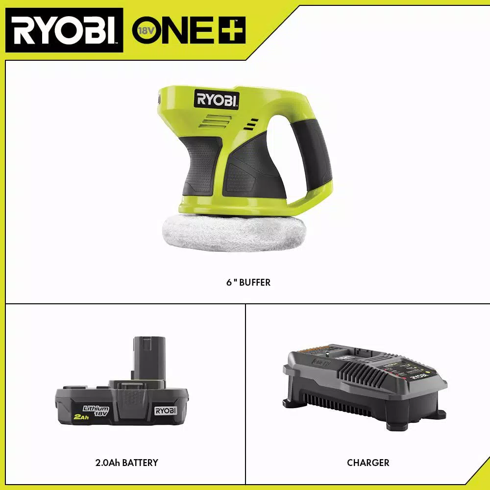 Budget 🔥 Polishers RYOBI 18-Volt ONE+ Cordless 6 In. Buffer With 2.0 Ah Battery And Charger Kit 😍 - Image 2