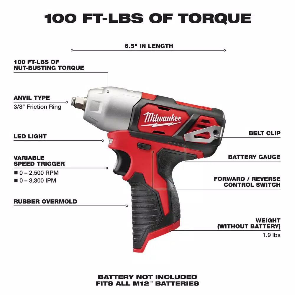 Brand new ๐ฅฐ Impact ๐ง Wrenches Milwaukee M12 12-Volt Lithium-Ion Cordless 3/8 In. Impact ๐ง Wrench (Tool-Only) ๐ฅฐ - Image 2
