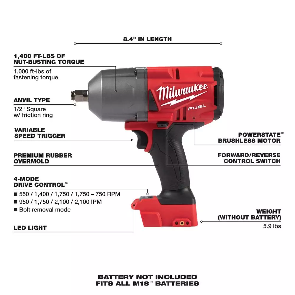 Budget 🔥 Impact 🔧 Wrenches Milwaukee M18 FUEL 18-Volt Lithium-Ion Brushless Cordless 1/2 In. Impact 🔧 Wrench With Friction Ring & 7 In. Variable Speed Polisher 🤩 - Image 3