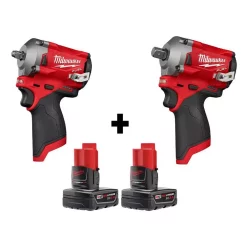 Hot Sale ⭐ Milwaukee M12 FUEL 12-Volt Lithium-Ion Brushless Cordless Stubby 3/8 In. And 1/2 In. Impact 🔧 Wrenches With Two 3.0 Ah Batteries ✔️