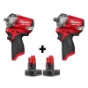 New 🤩 Milwaukee M12 FUEL 12-Volt Lithium-Ion Brushless Cordless Stubby 3/8 In. And 1/2 In. Impact 🔧 Wrenches With Two 3.0 Ah Batteries 🔥