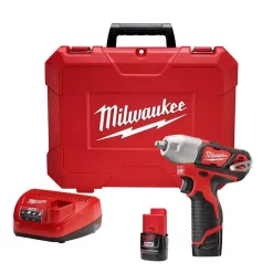 Discount 👏 Impact 🔧 Wrenches Milwaukee M12 12-Volt Lithium-Ion Cordless 3/8 In. Impact 🔧 Wrench Kit W/ (2) 1.5Ah Batteries, Charger & Hard Case ✔️