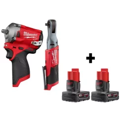 Best Sale 👏 Impact 🔧 Wrenches Milwaukee M12 FUEL 12-Volt Lithium-Ion Brushless Cordless Stubby 3/8 In. Impact 🔧 Wrench & 3/8 In. Ratchet With Two 3.0 Ah Batteries 🧨