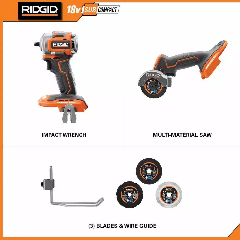 Budget ❤️ Impact 🔧 Wrenches RIDGID 18-Volt SubCompact Lithium-Ion Brushless Cordless 3/8 In. Impact 🔧 Wrench And 3 In. Multi-Material Saw (Tools Only) ⭐ - Image 2