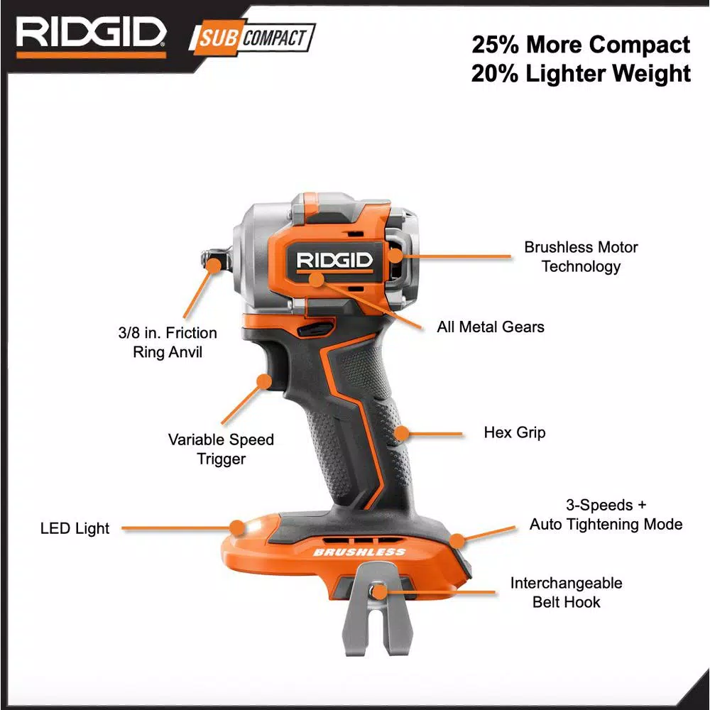 Budget ❤️ Impact 🔧 Wrenches RIDGID 18-Volt SubCompact Lithium-Ion Brushless Cordless 3/8 In. Impact 🔧 Wrench And 3 In. Multi-Material Saw (Tools Only) ⭐ - Image 3