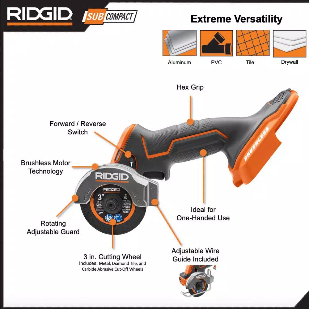 Budget ❤️ Impact 🔧 Wrenches RIDGID 18-Volt SubCompact Lithium-Ion Brushless Cordless 3/8 In. Impact 🔧 Wrench And 3 In. Multi-Material Saw (Tools Only) ⭐ - Image 6
