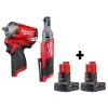 Best Pirce 😀 Impact 🔧 Wrenches Milwaukee M12 FUEL 12-Volt Lithium-Ion Brushless Cordless Stubby 3/8 In. Impact 🔧 Wrench & 1/4 In. Ratchet With Two 3.0Ah Batteries ✨