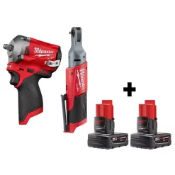 Best Pirce 😀 Impact 🔧 Wrenches Milwaukee M12 FUEL 12-Volt Lithium-Ion Brushless Cordless Stubby 3/8 In. Impact 🔧 Wrench & 1/4 In. Ratchet With Two 3.0Ah Batteries ✨